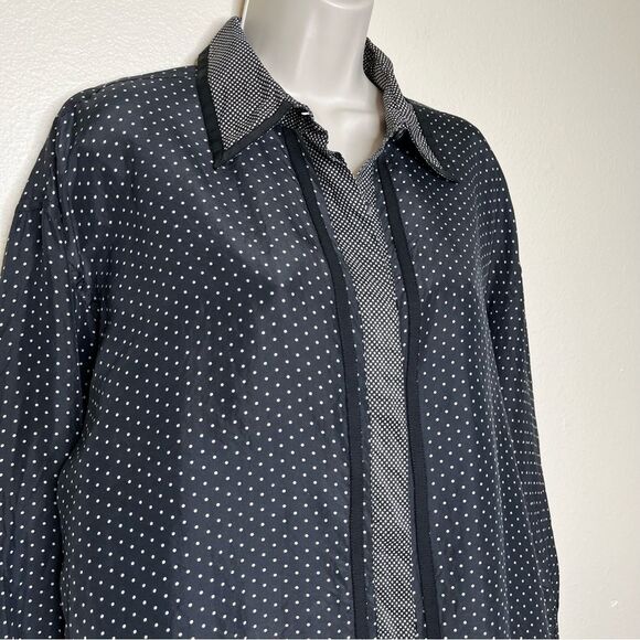 Vintage 90s The Limited Silk Black White Polka Dot Long Sleeve Shirt Women Large - Picture 2 of 12